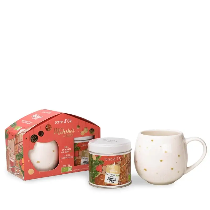 Duo de thé vert bio & mug Noël en Alsace - Terre d'Oc