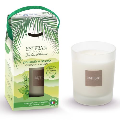 Bougie parfumée et rechargeable citronnelle et menthe - Esteban