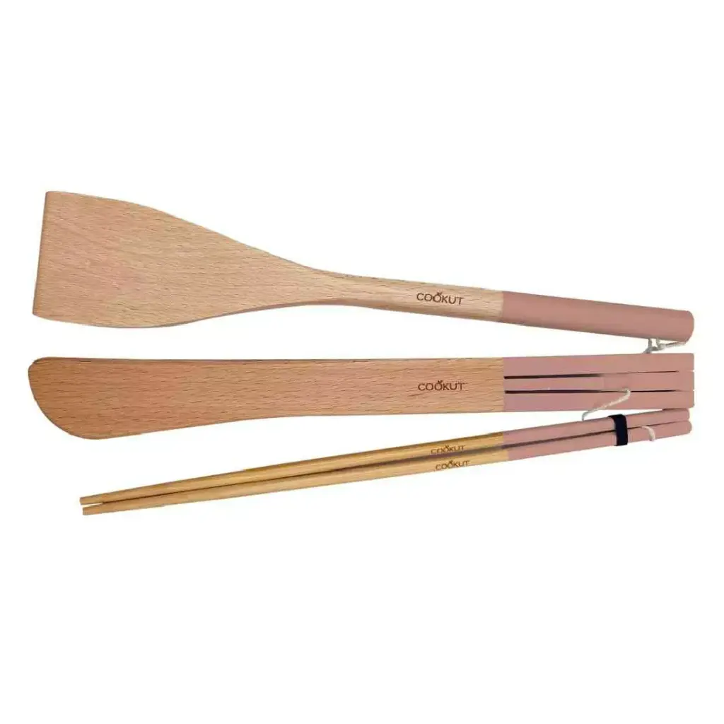 Set spatule, pince et baguette en bois - Cookut