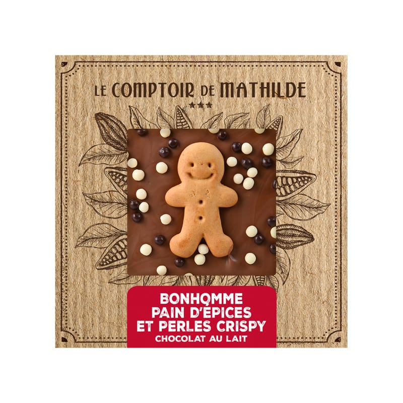 Tablette Chocolat Lait Bonhomme Pain D'Epice Et Perles Crispy - Le comptoir de mathilde