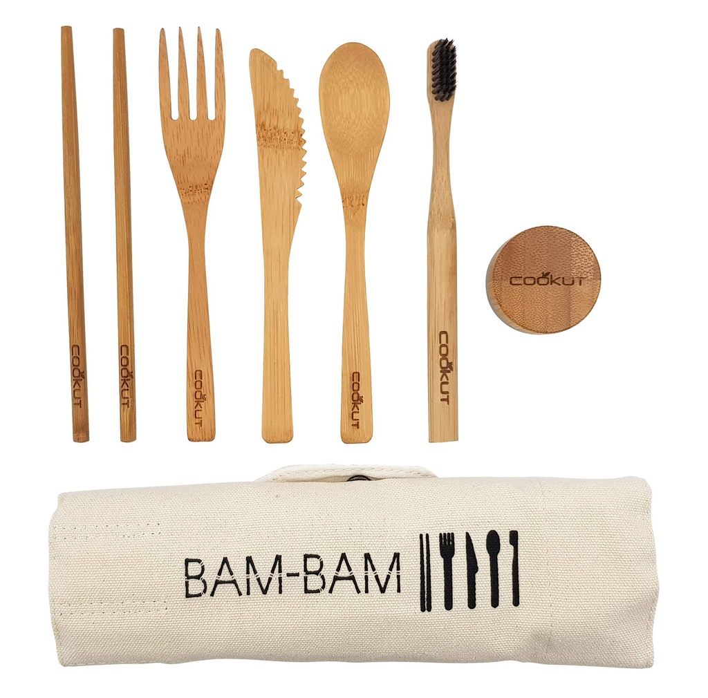 Kit repas en bambou avec brosse à dents- Cookut