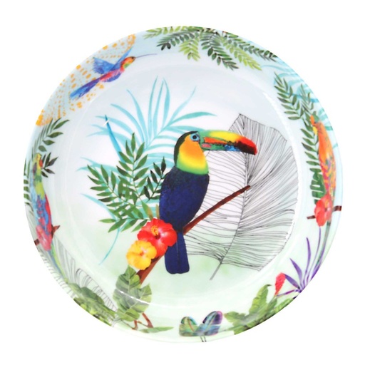 [MTO-16P] Assiette creuse en mélamine toucans de Rio - Les Jardins de La Comtesse