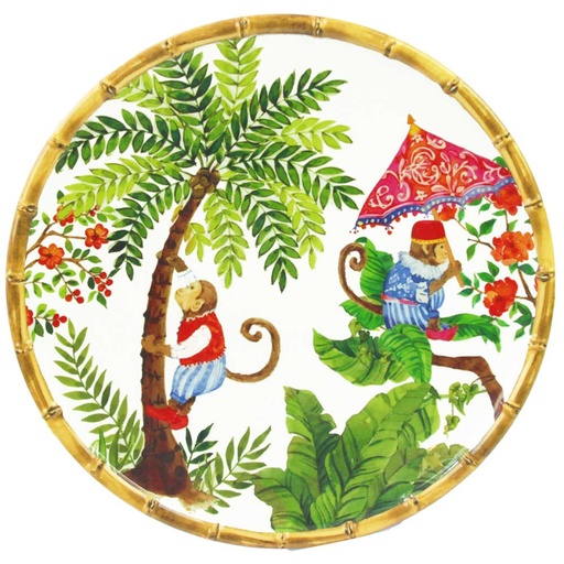 [MJ-02DB] Grande assiette plate en mélamine singes de Bali - Les Jardins de La Comtesse