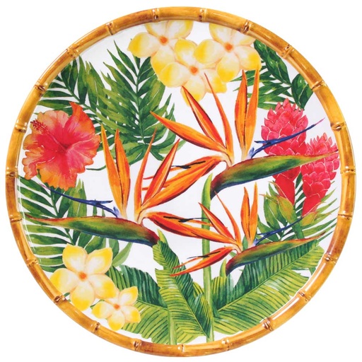 [MF-02DB] Grande assiette plate en mélamine fleurs exotiques - Les Jardins de La Comtesse