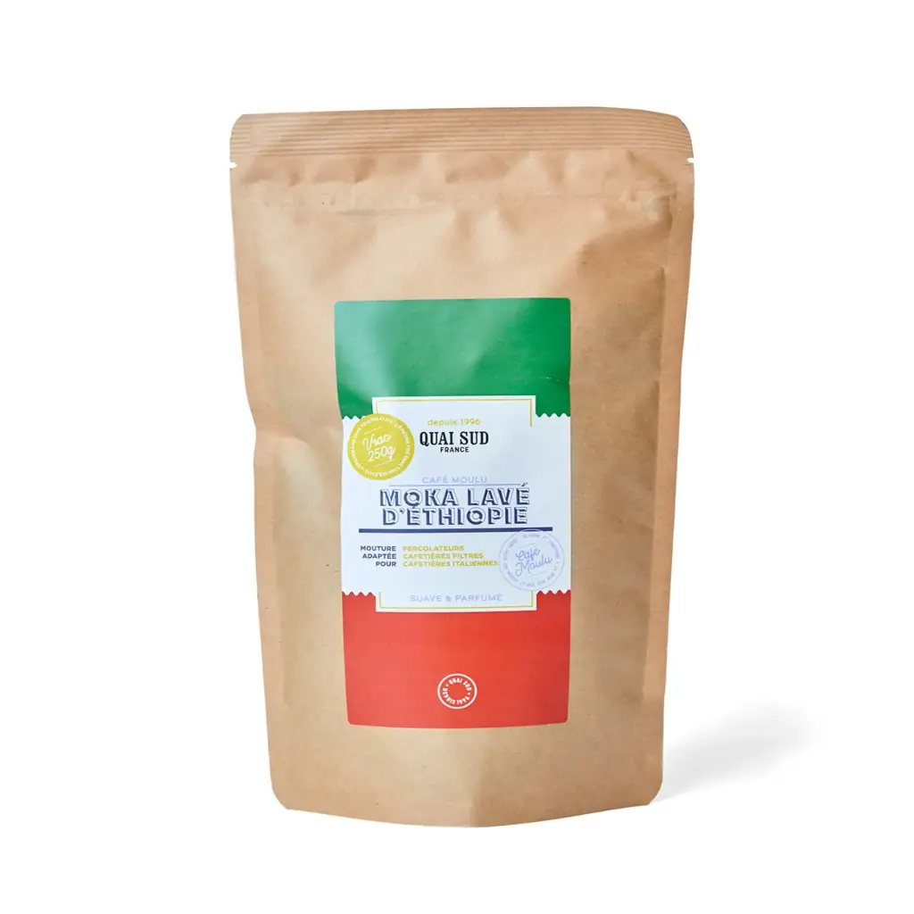 Café Moka Sidamo Lavé d'Éthiopie en sachet 250 g - Quai Sud