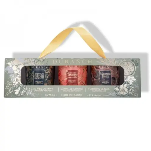 [070124] Coffret Bougies Parfumées (Sapin, Cannelle, Marrons) - Durance